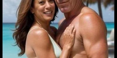 Kamala Harris and Jeffrey Epstein Embracing on Beach