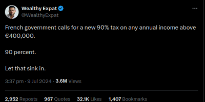 has not called for 90% income tax
