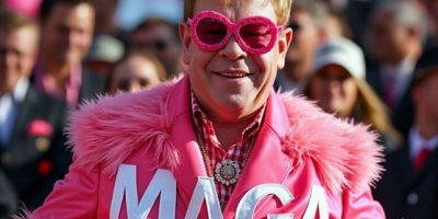 Elton John in a MAGA jacket 