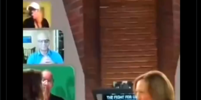 Kamala Harris using a teleprompter